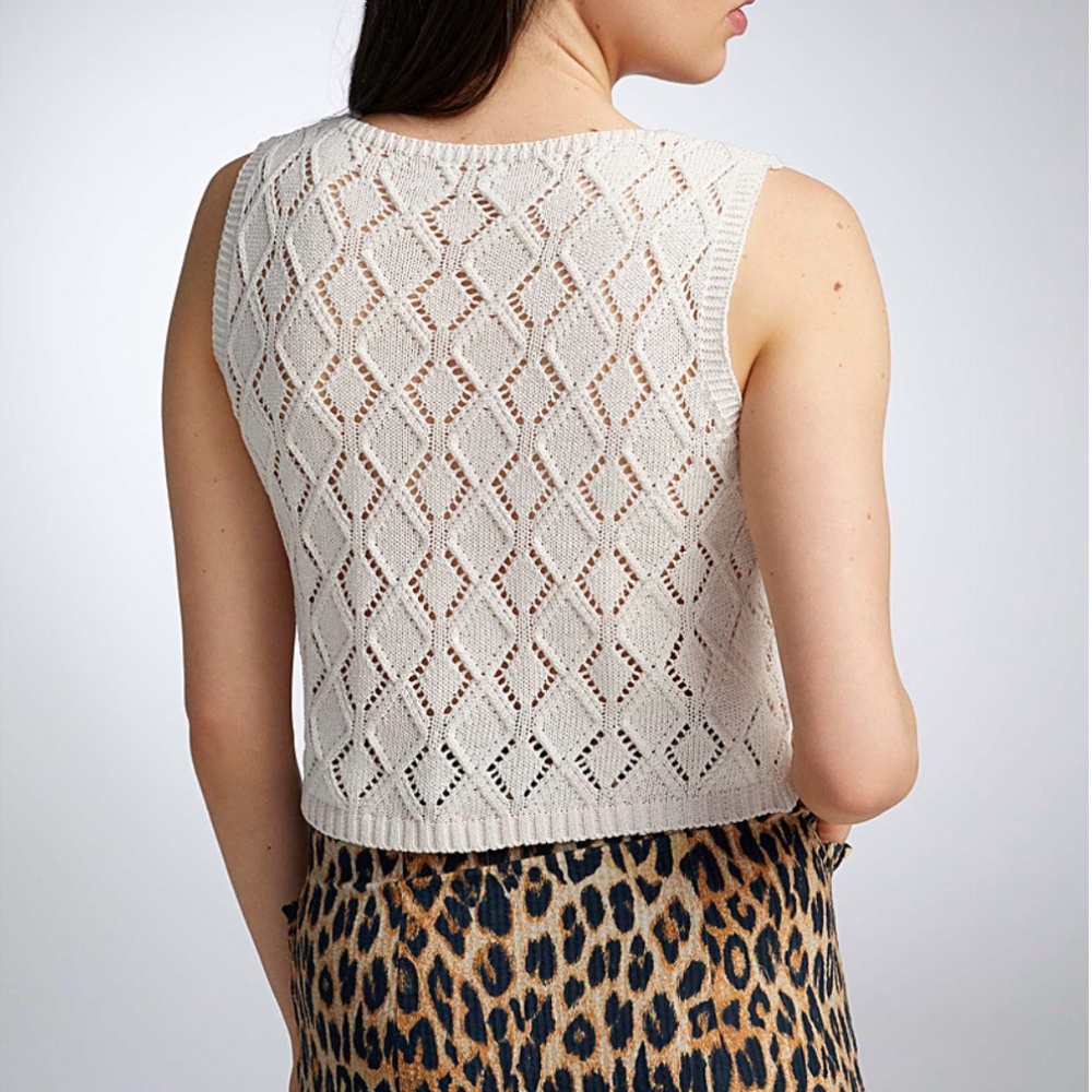 Ivory cream crochet openwork diamond knit sweater vest top made in Italy NWT - Picture 2 of 11